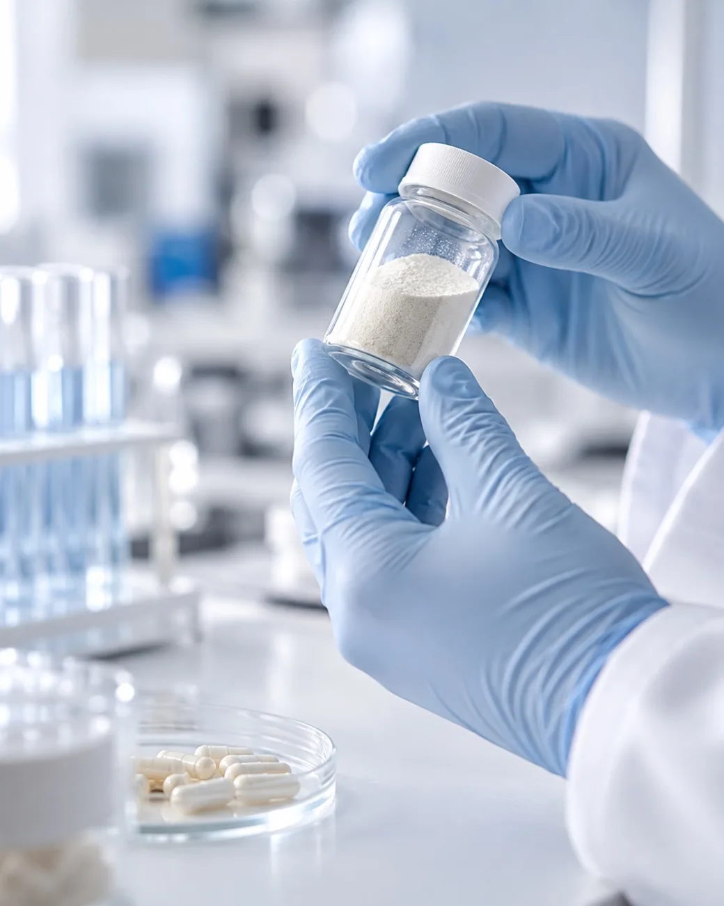 Kontrola próbki surowca w laboratorium